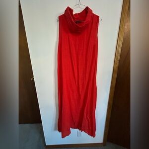 Elegant Red Linen Sleeveless Dress
